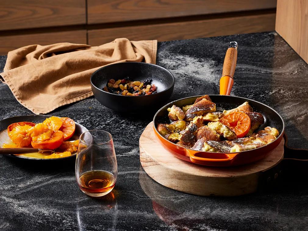 Kaiserschmarrn med rom-rosiner og karamelliserede citrusfrugter