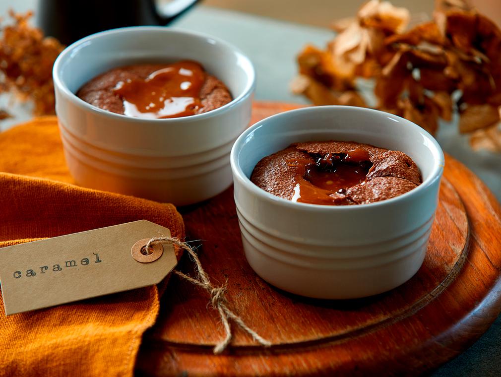 Chokoladefondant med flydende saltkaramel