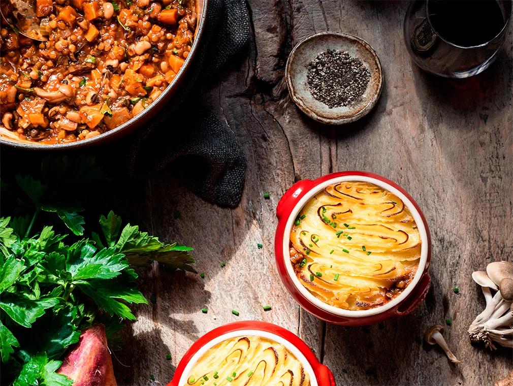 Shepherd’s Pie med svampe, linser og sorte bønner