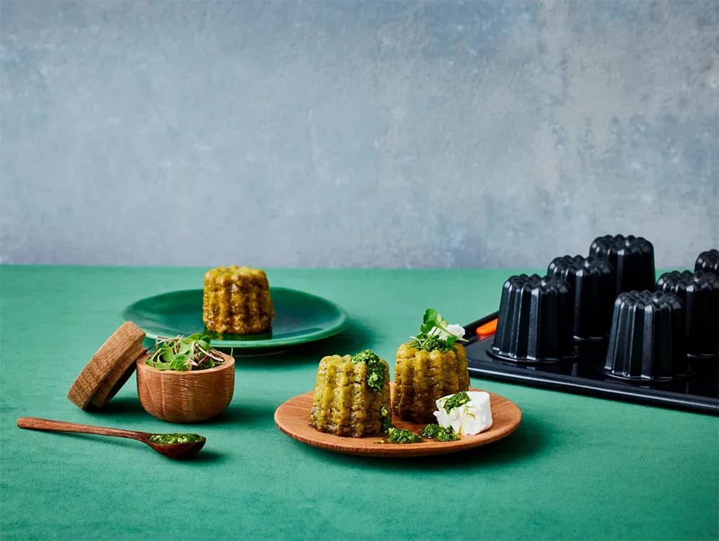 Grøn rucola-cannelé