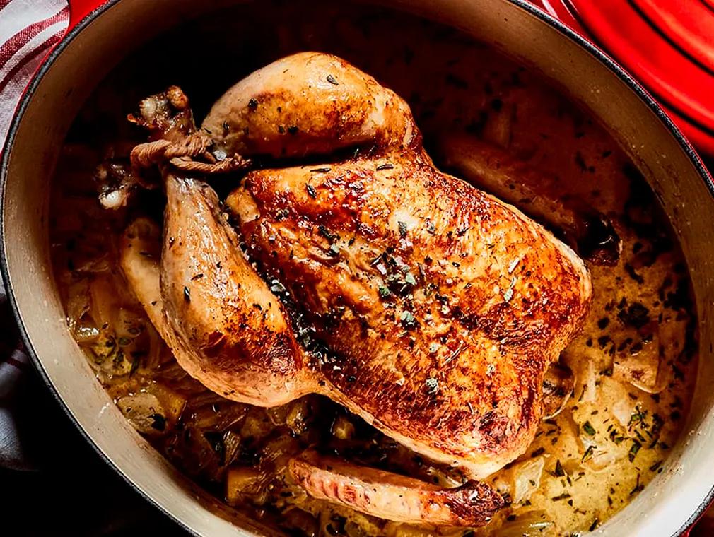 Poulet a la poêle – helstegt kylling med hvidvinssauce